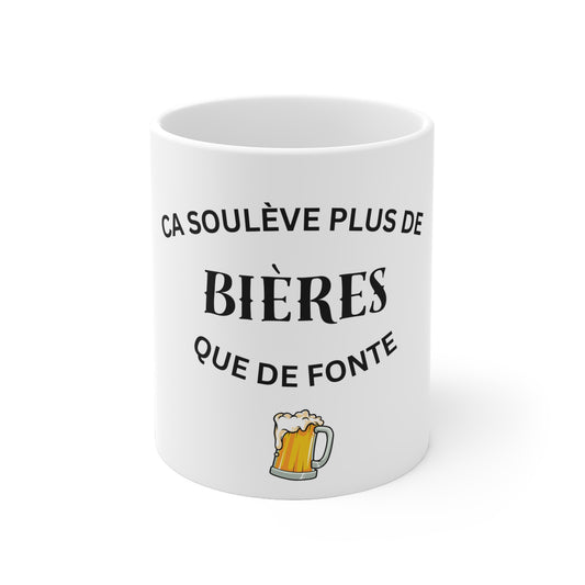 Mug "Ça soulève plus de bières que de fonte"