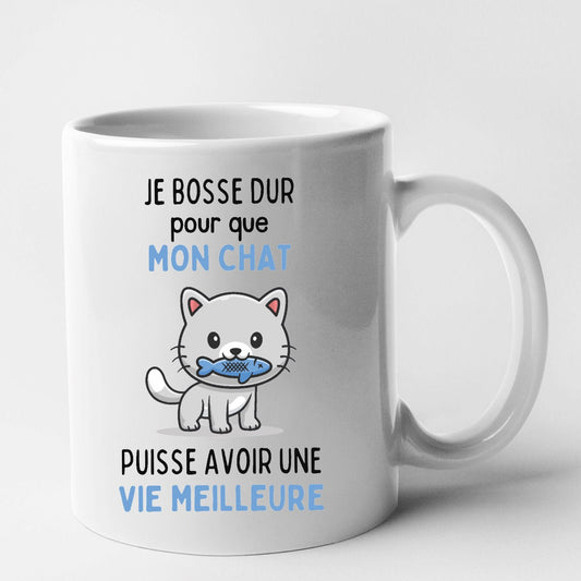 Mug Je bosse dur pour mon chat