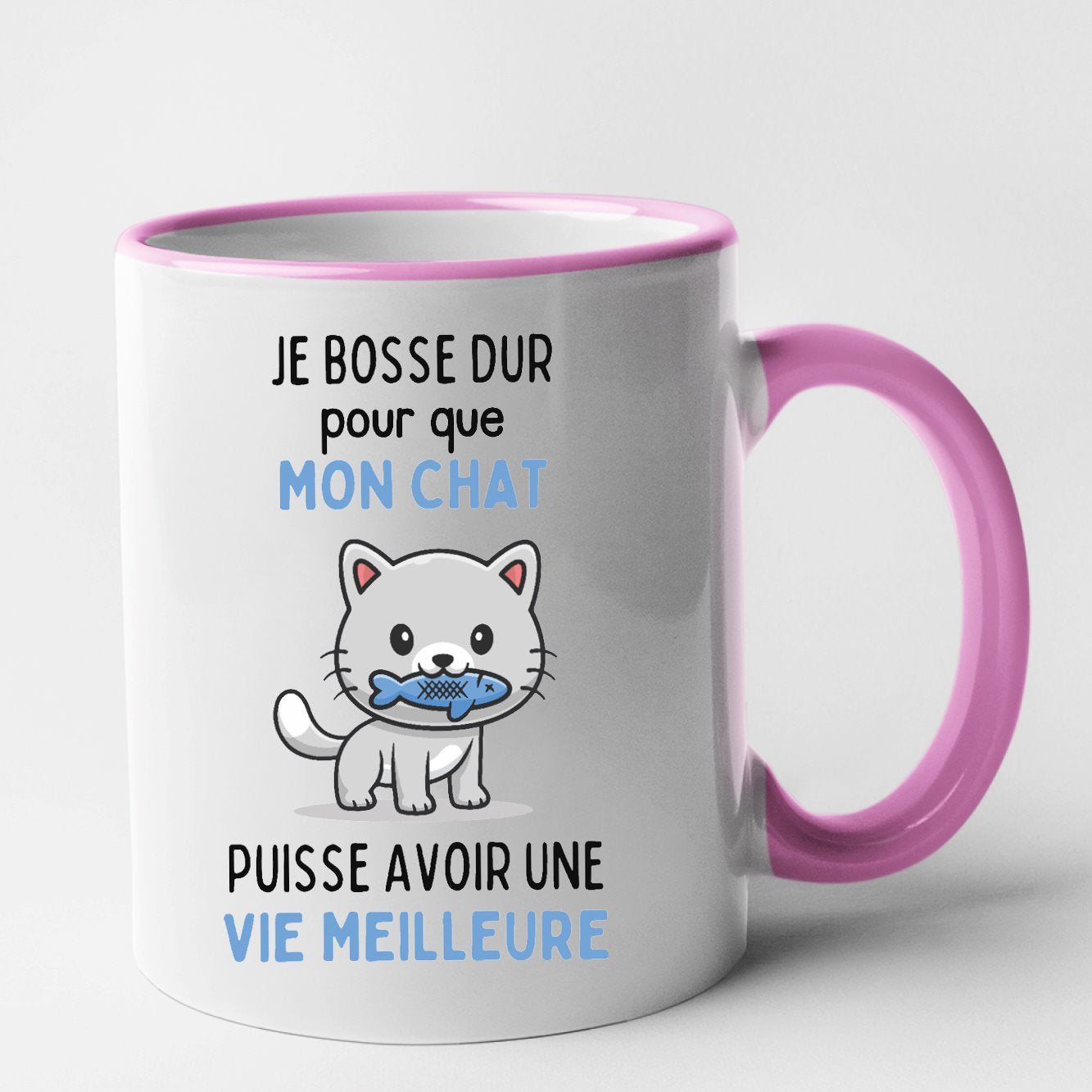 Mug Je bosse dur pour mon chat